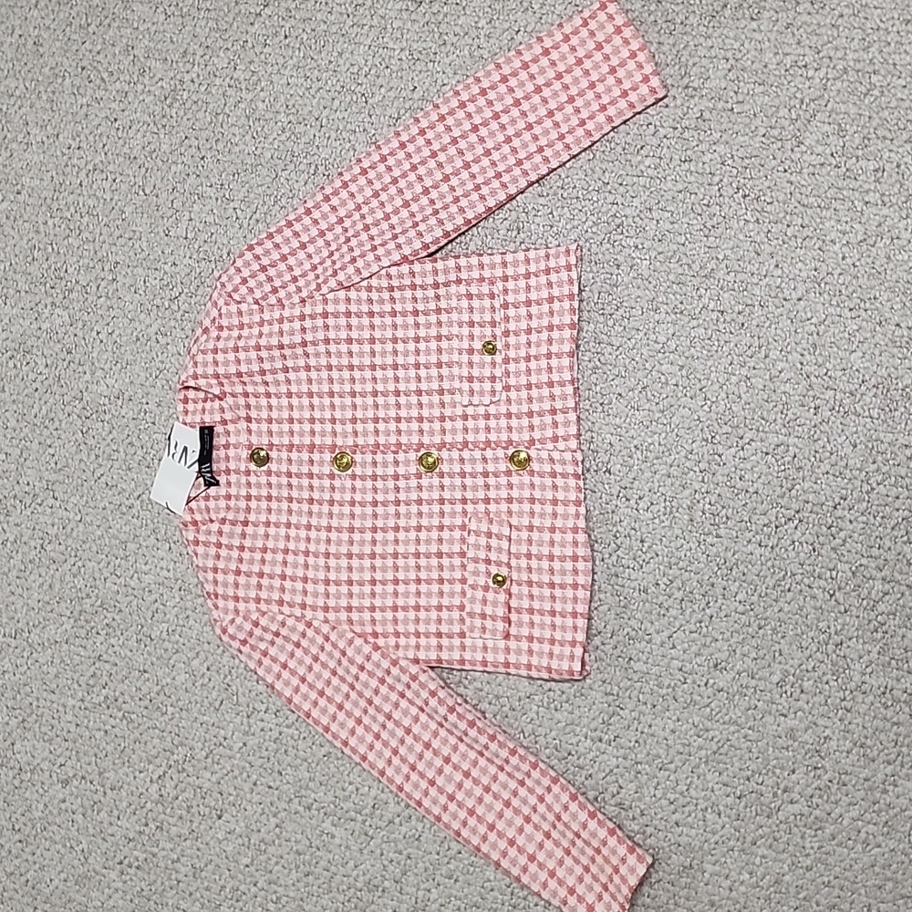 ZARA Houndstooth Tweed Crop Blazer - Picture 9 of 17